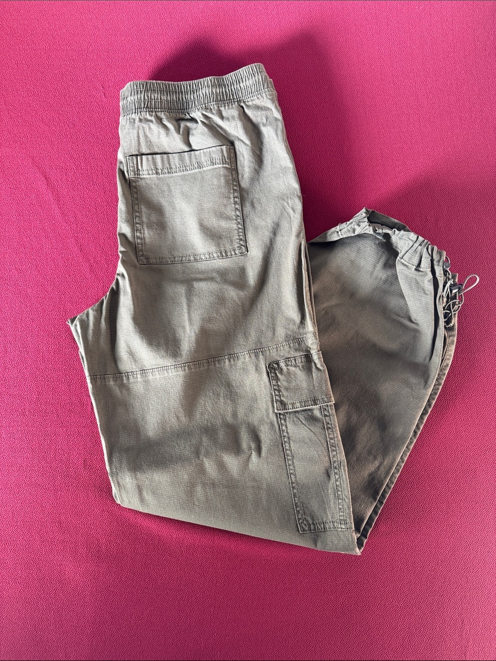 Womens Olive Cargo Jogger Pants - Elastic Waist